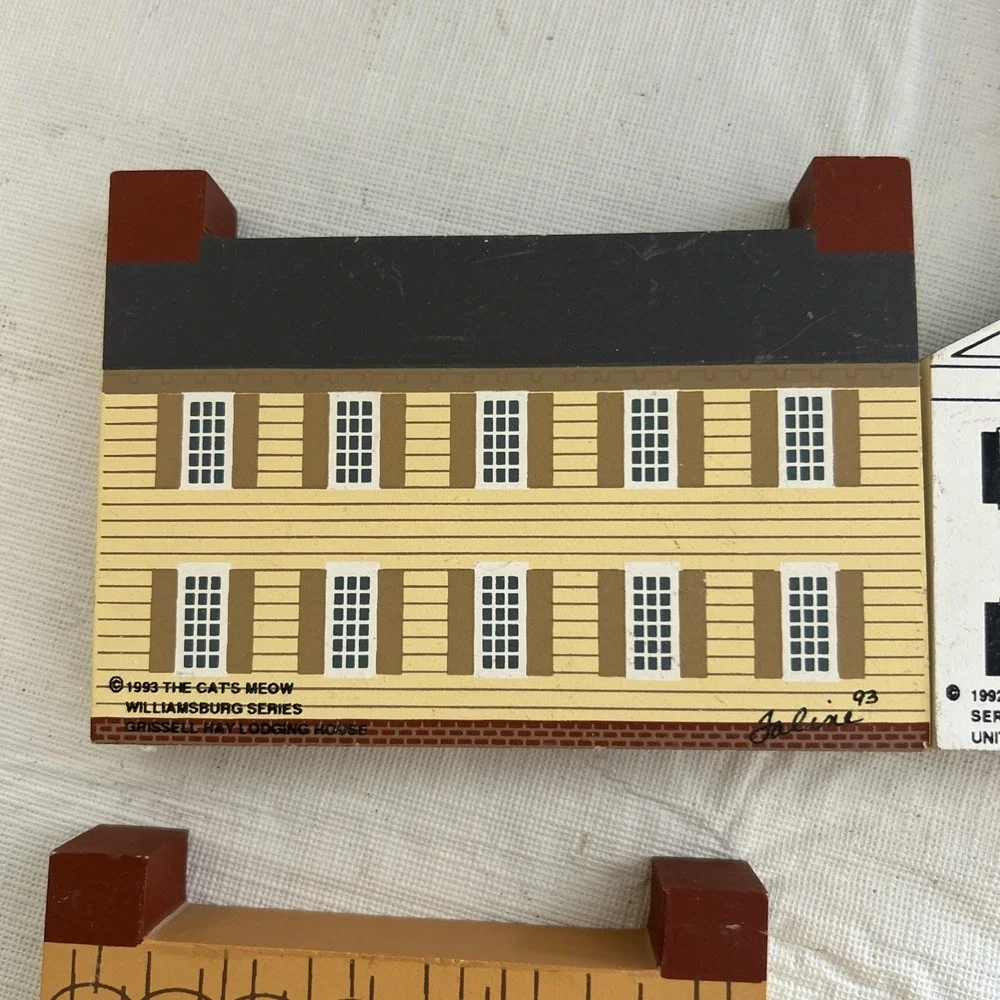 Lot of 7 The Cat's Meow Village Collectibles Faline Vintage 90s Wooden Houses B6